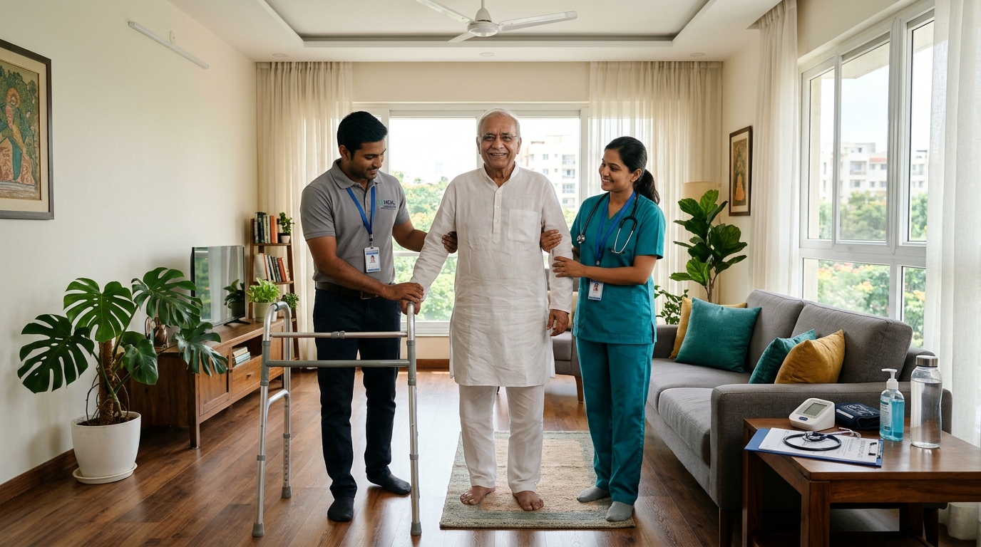 AarvixNearCare Registered Nurse & Physiotherapist Assisting Patient at Home